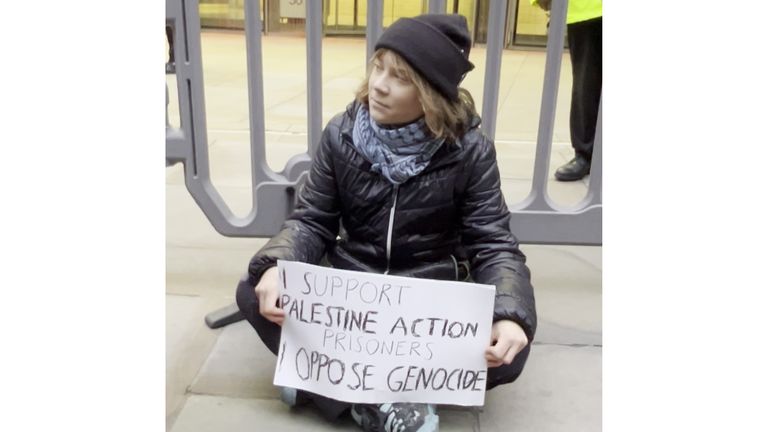 Greta Thunberg before her arrest in central London.
Pic: Prisoners for Palestine/PA