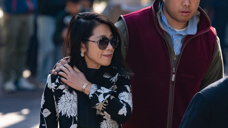 Jimmy Lai's wife Teresa arriving at West Kowloon Law Courts Building. Pic: AP