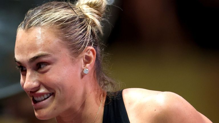 Aryna Sabalenka looks on during the Battle of the Sexes match between Aryna Sabalenka and Nick Kyrgios
