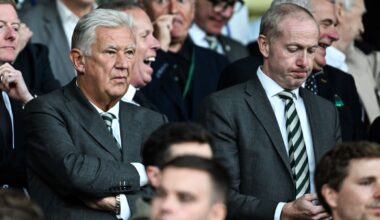 Celtic fans were heard chanting against the club's board, including Peter Lawwell (L) and Michael Nicholson (R)