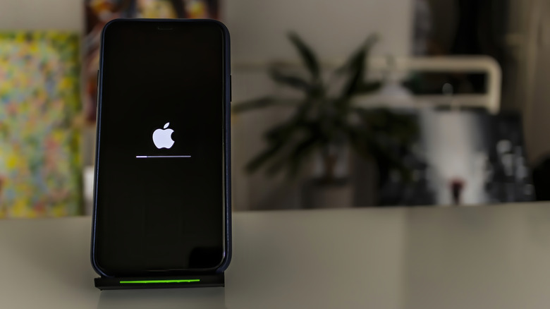 iPhone on table being updated