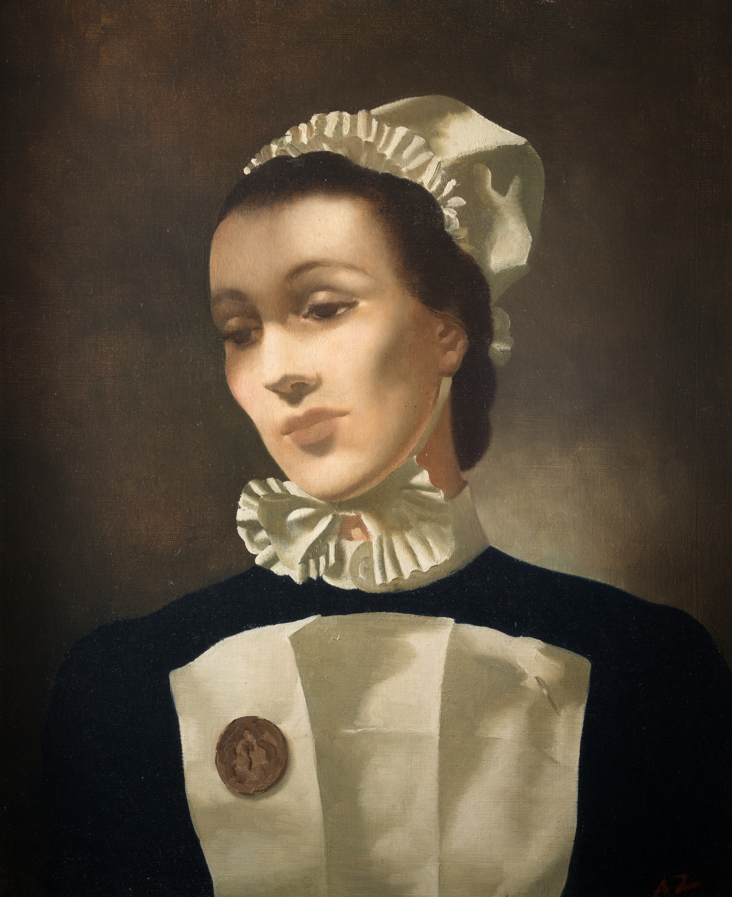 Oil painting titled "Portrait of a Nurse" by Anna Zinkeisen.