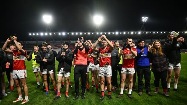 3 January 2026; Dingle celebrate after the AIB GAA Football All-Ireland Senior Club Championship semi-final match between Dingle of Kerry and Ballyboden St Enda's of Dublin at SuperValu Páirc Uí Chaoimh in Cork. Photo by Piaras Ó Mídheach/Sportsfile
