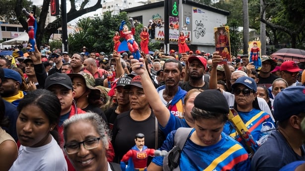 CARACAS, VENEZUELA - JANUARY 04: Supporters of Venezuelan President Nicolas Maduro gather during a demonstration in Caracas, Venezuela, on January 04, 2026. The protest follows political developments involving Maduro, after his detention and transfer to the United States, according to official state