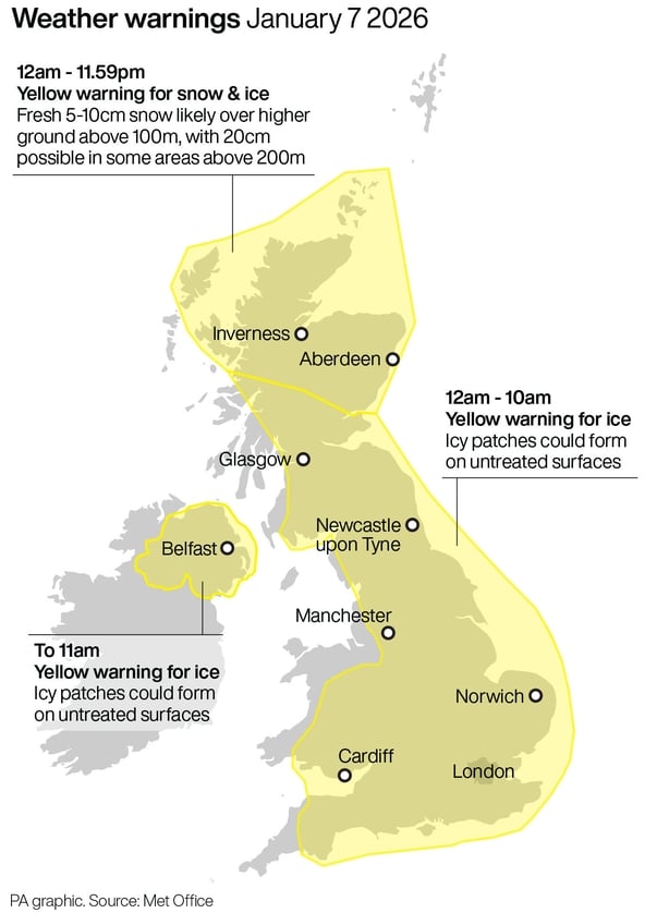 UK Weather warnings January 7 2026
