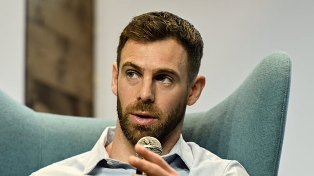 Antrim Hurler, Neil McManus speaking at the Irish Life GAA Healthy Club Conference 2023 at Croke Park in Dublin.