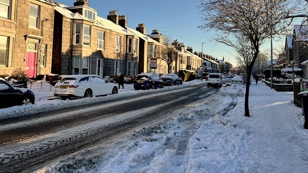 Snowy conditions in the Scottish city of Aberdeen
