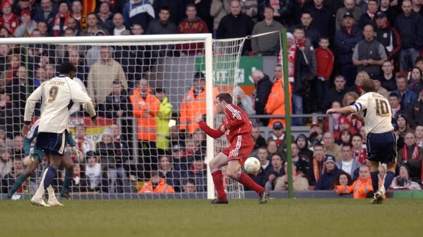 Barnsley's Brian Howard (10) scores in the final minute of extra time to give his team victory over Liverpool during FA cup match at Anfield, in Liverpool, on February 16, 2008. AFP Photo Paul Barker Mobile and website uses of domestic English football pictures subject to subscription of a licence w