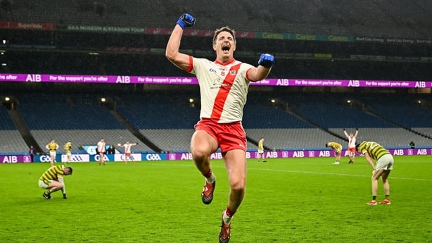 11 January 2026; Aidan Walsh of An Ghaeltacht celebrates after his side's victory in the AIB GAA Football Intermediate Club Championship final match between An Ghaeltacht of Kerry and Glenullin of Derry at Croke Park in Dublin. Photo by Piaras Ó Mídheach/Sportsfile 