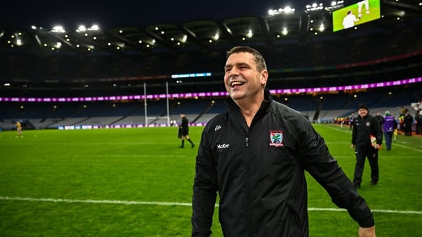An Ghaeltacht manager Fergal Ó Sé celebrates after the AIB GAA Football Intermediate Club Championship final match between An Ghaeltacht of Kerry and Glenullin of Derry at Croke Park in Dublin.