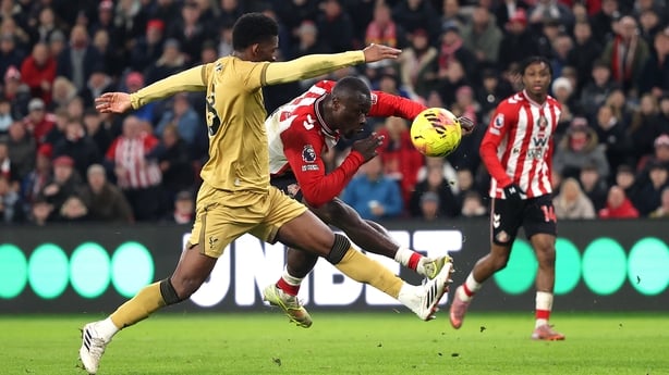 Brian Brobbey of Sunderland scores his team's second goal whilst under pressure from Jefferson Lerma of Crystal Palace during the Premier League match between Sunderland and Crystal Palace at Stadium of Light on January 17, 2026 in Sunderland, England.