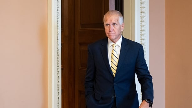 UNITED STATES - NOVEMBER 19: Sen. Thom Tillis, R-N.C., leaves the Senate Republicans' lunch meeting in the U.S. Capitol on Wednesday, November 19, 2025. (Bill Clark/CQ-Roll Call, Inc via Getty Images)