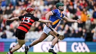 18 January 2026; Shane Morgan of Loughrea in action against Patrick Fitzgerald of Ballygunner during the AIB GAA Hurling Senior Club Championship final match between Ballygunner of Waterford and Loughrea of Galway at Croke Park in Dublin. Photo by Seb Dal