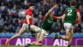 18 January 2026; Niall Geaney of Dingle in action against Shane Cunnane of St Brigid's during the AIB GAA Football Senior Club Championship final match between Dingle of Kerry and St Brigid's of Roscommon at Croke Park in Dublin. Photo by Seb Daly/Sportsf