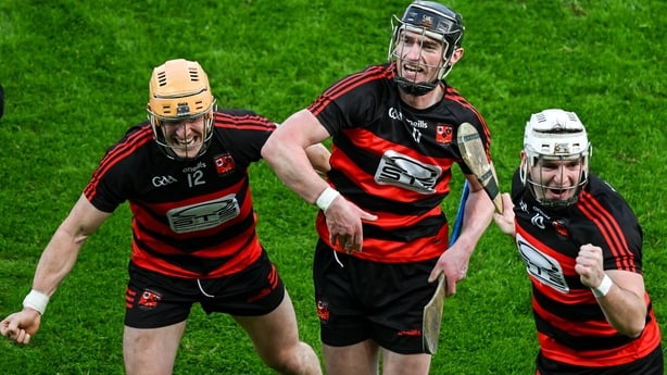 From left - Peter Hogan, Pauric Mahony and Dessie Hutchinson after Ballygunner winning the 2026 All-Ireland club hurling final