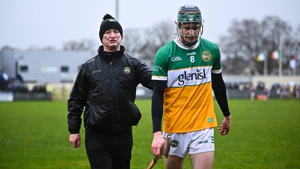 11 January 2026; Offaly manager Johnny Kelly and Ross Ravenhill during the Dioralyte Walsh Cup semi-final match between Galway and Offaly at Duggan Park in Ballinasloe, Galway. Photo by Seb Daly/Sportsfile