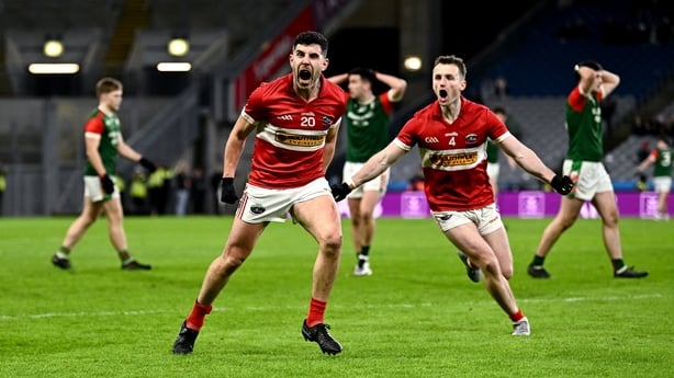 18 January 2026; Mikey Geaney of Dingle celebrates after scoring his side's winning point in extra time during the AIB GAA Football Senior Club Championship final match between Dingle of Kerry and St Brigid's of Roscommon at Croke Park in Dublin. Photo by Piaras Ó Mídheach/Sportsfile