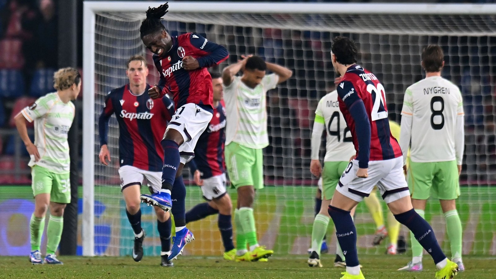 10-man Celtic hang on for a point against Bologna