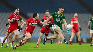 Jack Flynn of Meath in action against Ethan Doherty of Derry during the Allianz Football League Division 2 match between Meath and Derry at Croke Park in Dublin. Photo by Michael P Ryan/Sportsfile