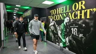 24 January 2026; Charlie Tector and Joshua Kenny of Leinster in the player's tunnel before the United Rugby Championship match between Connacht and Leinster at Dexcom Stadium in Galway. Photo by Brendan Moran/Sportsfile