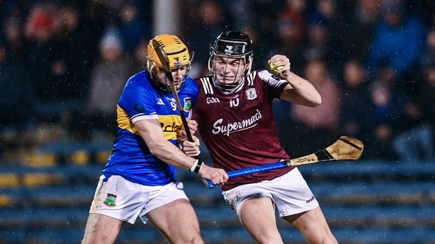  Darragh Neary of Galway tackled by Conor Stakelum of Tipperary - 2026 Allianz Hurling League