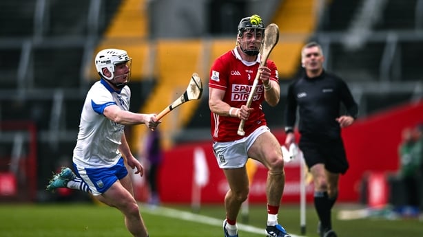 25 January 2026; Darragh Fitzgibbon of Cork in action against Shane Bennett of Waterford during the Allianz Hurling League Division 1A match between Cork and Waterford at SuperValu Páirc Uà Chaoimh in Cork. Photo by Ben McShane/Sportsfile
