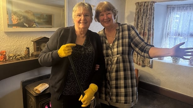 Helena Cathcart (L) Sarah Thompson (R) - Enniscorthy flood - pic - Barry Gallagher - RTE