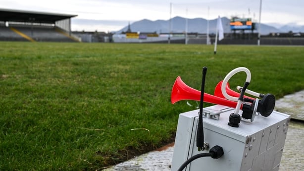 8 February 2025; A hooter for the clock pitchside before the Allianz Football League Division 1 match between Kerry and Donegal at Fitzgerald Stadium in Killarney, Kerry. Photo by Brendan Moran/Sportsfile