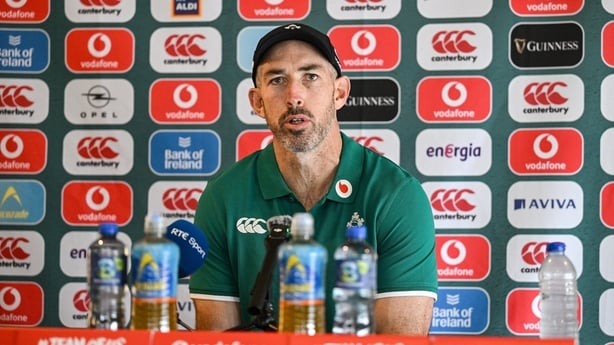29 January 2026; Assistant coach Andrew Goodman during an Ireland Rugby media conference at The Campus in Quinta do Lago, Portugal. Photo by Brendan Moran/Sportsfile