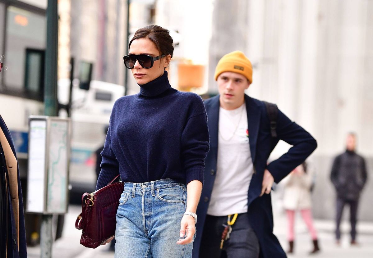 Victoria Beckham and Brooklyn Beckham seen on the streets of Manhattan