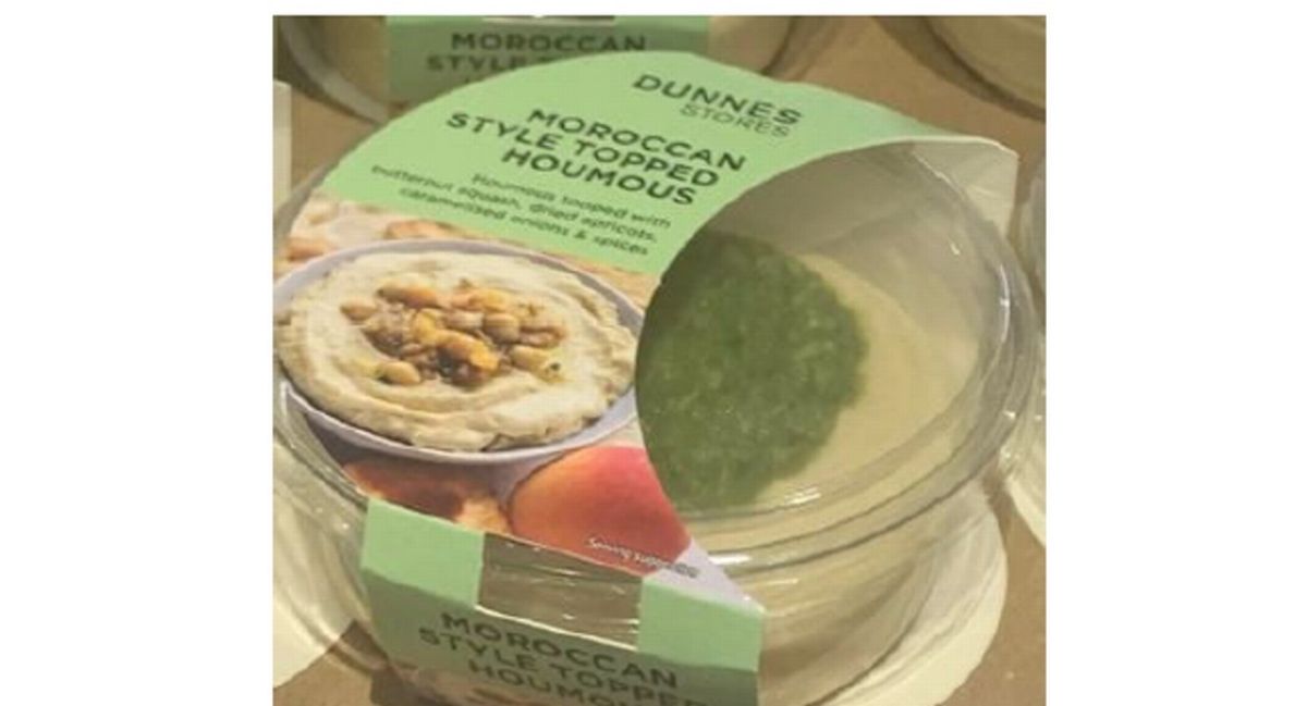 A warning has been issued to shoppers after it was discovered specific batches of Dunnes Stores Moroccan Style Topped Houmous contain milk and egg which is not declared on the ingredients list on the affected batches