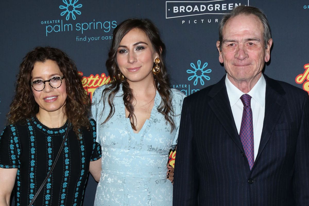 Actor Actor Tommy Lee Jones (R) with his Wife Dawn Laurel-Jones (L) and his Daughter Victoria Jones (C) attend the premiere of "Just Getting Started" at The ArcLight Hollywood on December 7, 2017 in Hollywood, California