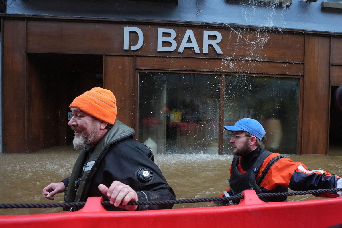 Members of Slaney Search and Rescue working in floodwater in Enniscorthy, Co. Wexford. Photo: Niall Carson/PA Wire