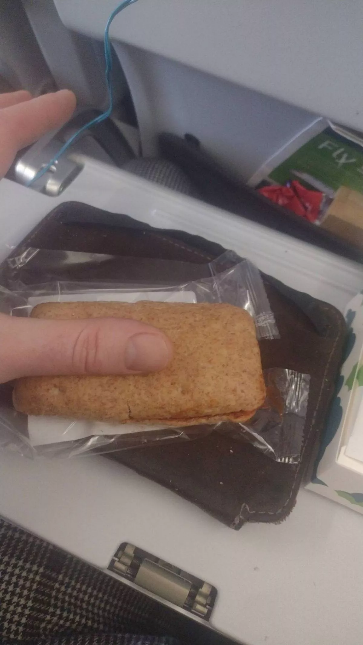 PIC FROM Kennedy News and Media (PIC SHOWS: THE SANDWICH OISÍN BREEN, 40, WAS SERVED ON A LONG-HAUL AER LINGUS FLIGHT) A plane passenger has slammed Aer Lingus after being served the 'world's worst sandwich' - that was missing half its filling and not much bigger than his THUMB. Oisín Breen was flying from Dublin, Ireland, to Toronto, Canada, last month [December 26th], before catching an onward flight to Jamaica the following day for a trip to see his fiance's family. The 40-year-old was five hours into the seven-hour Aer Lingus flight when he was served his second meal, opting for the vegetarian option of a cheese and relish sandwich. DISCLAIMER: While Kennedy News and Media uses its best endeavours to establish the copyright and authenticity of all pictures supplied, it accepts no liability for any damage, loss or legal action caused by the use of images supplied and the publication of images is solely at your discretion. SEE KENNEDY NEWS COPY - 0161 697 4266