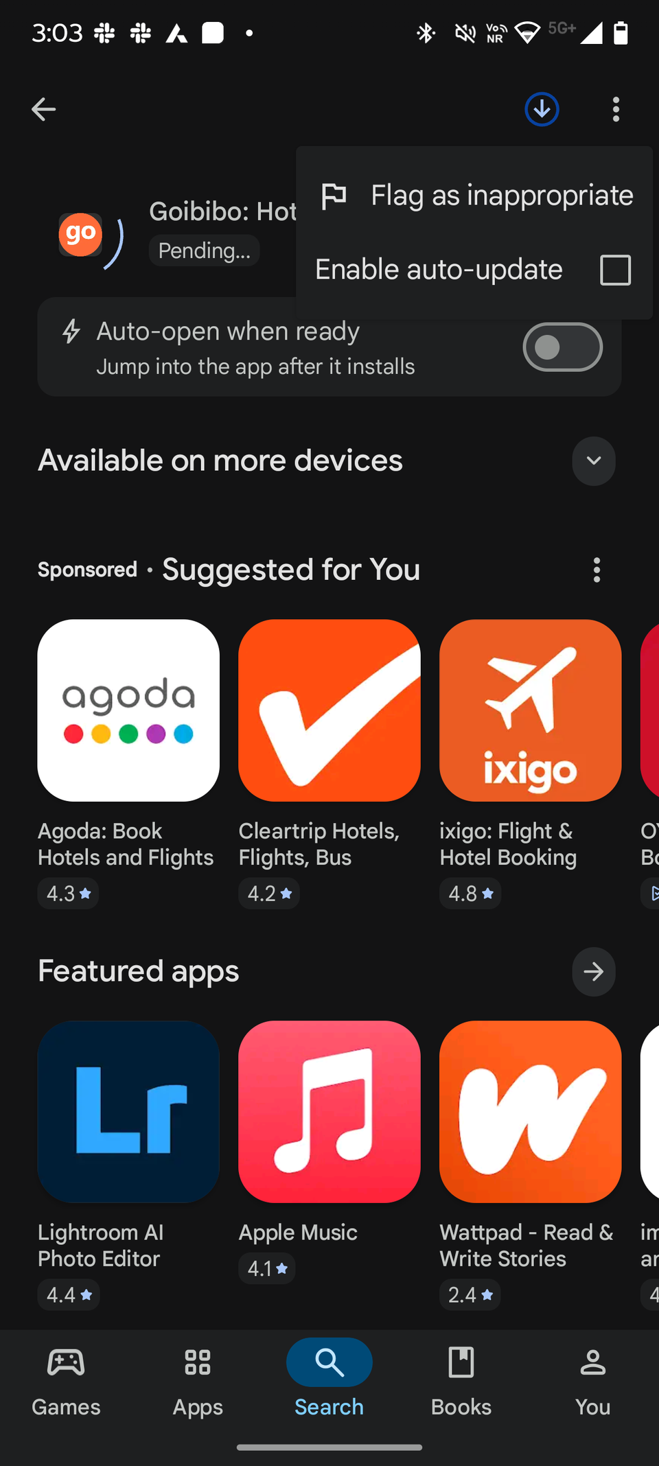 Screenshot showing Enable auto-update option on Google Play Store