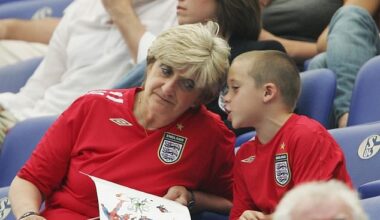 Sandra Beckham with Brooklyn wathing his father at the 2008 World Cup