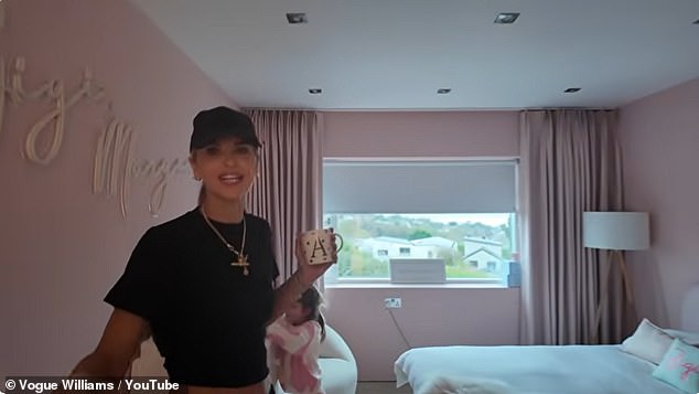 Their daughter Gigi, five, had a pink bedroom with a double bed, cot and an illuminated sign of her name on the wall