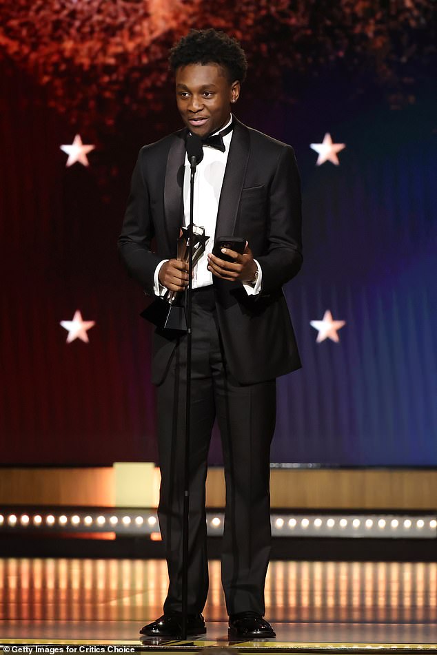 The star thanked the producers and director/writer Ryan Coogler as he joked: 'Thank you for seeing whatever it is you could see in that poorly lit audition video that I sent you guys'