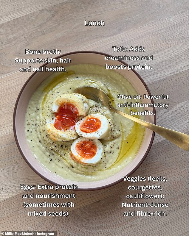 The TV personality enjoys a vegtable soup for lunch and added boiled eggs for 'extra protein'