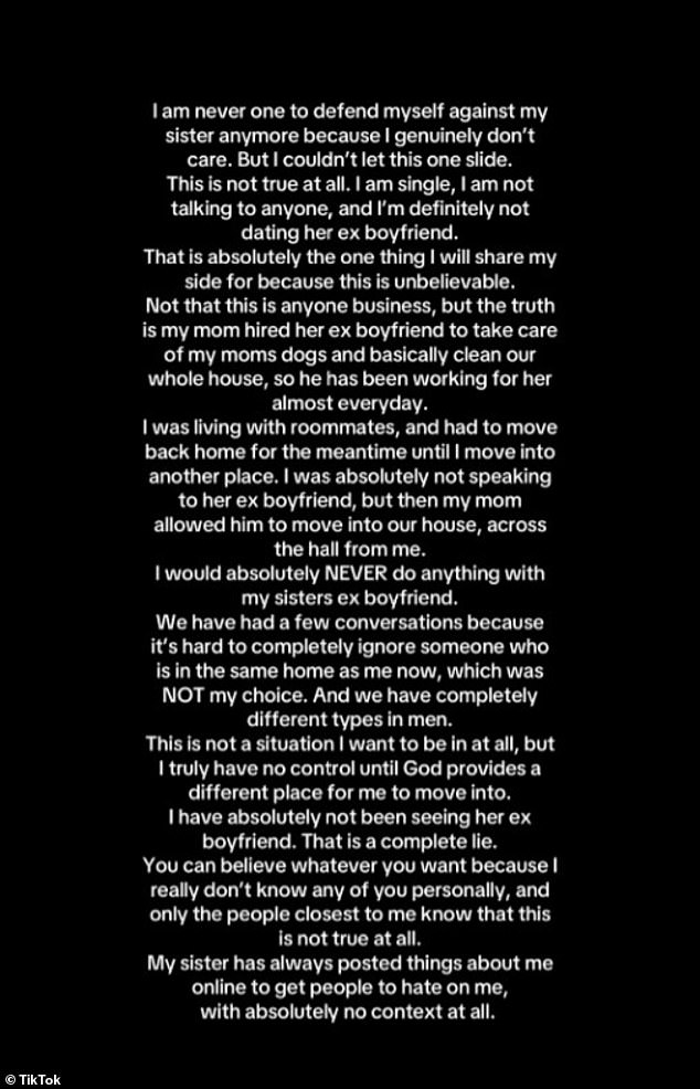 Lola first responded to her sister's allegations on Wednesday in a lengthy TikTok statement, which has since been deleted