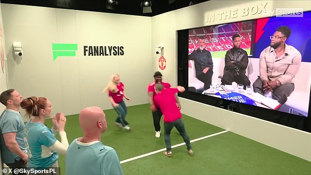 United fans react in raucous fashion after learning the result, delivered by Roy Keane. If you like people screaming, this could be the show for you