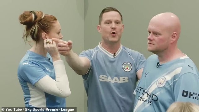 City supporters (from left) 'Elz the Witch', Danny Jackson and 'Big Steve' look despondent as they realise their team's fate