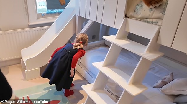 Elsewhere Vogue showed off children Teddy and Gigi's bedroom which featured a stylish white bunk bed with a slide