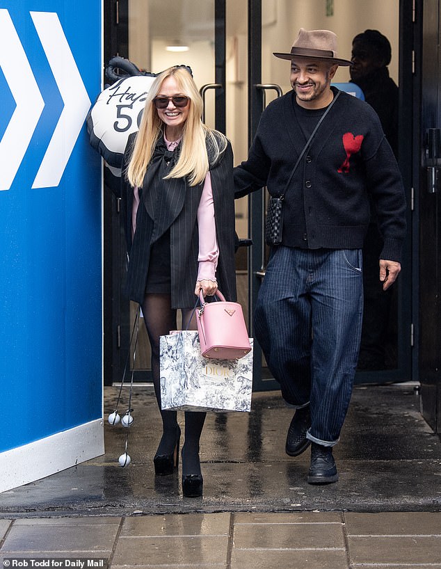 Emma's husband Jade, 46, accompanied his wife to the studios as the happy couple spend her big day together