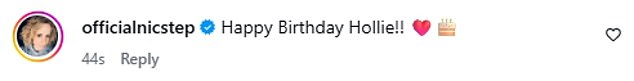 Her post was flooded with congratulatory messages from her famous followers, with her Heart co-star Ashley Roberts commenting: 'That 2nd photo! Hbd Hollie'