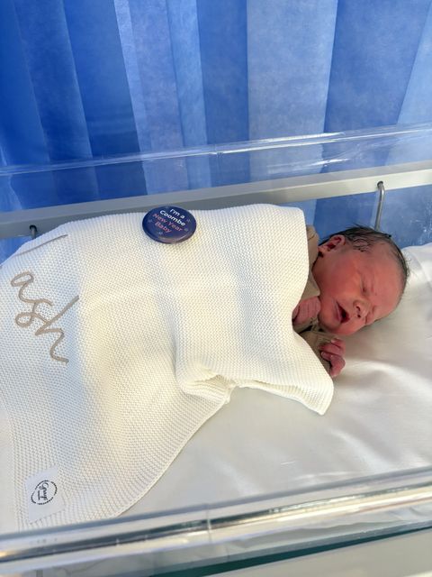 Baby Kash Burke, who was the first baby born at the Coombe on New Year's Day at 00.02 am.