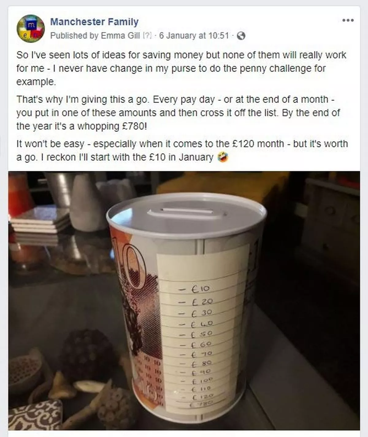 The Facebook post on our Manchester Family page