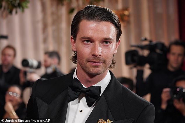 Patrick Schwarzenegger arrives at the 83rd Golden Globes on Sunday, Jan. 11, 2026, at the Beverly Hilton in Beverly Hills, Calif. (Photo by Jordan Strauss/Invision/AP)