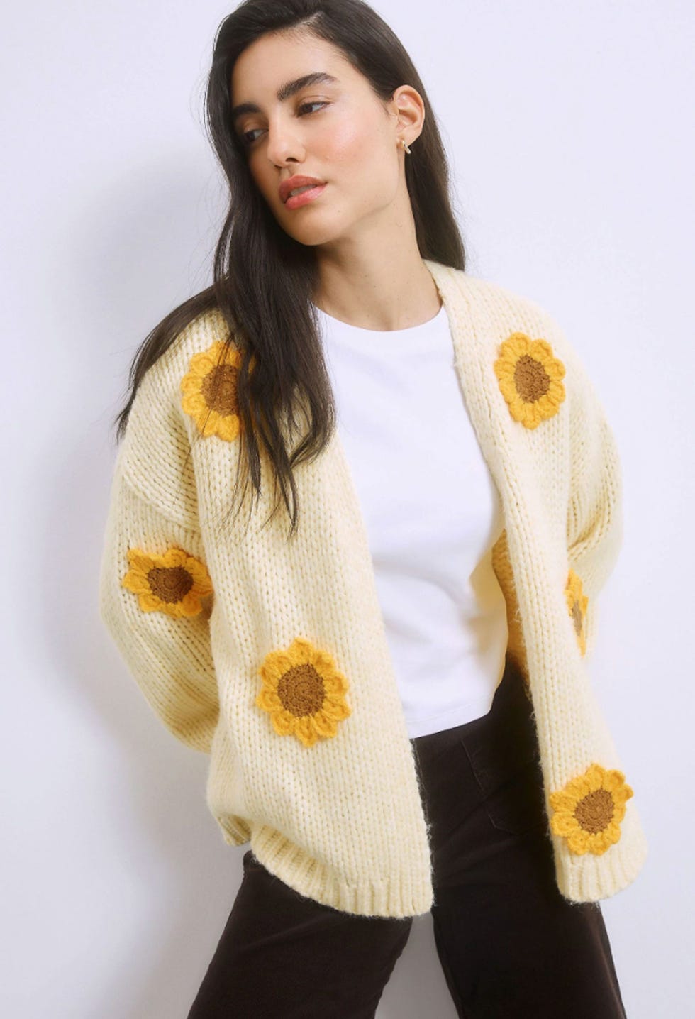 Yellow 3D Sunflower Soft Touch Chunky Knit Cardigan Yellow 3D Sunflower Soft Touch Chunky Knit Cardigan