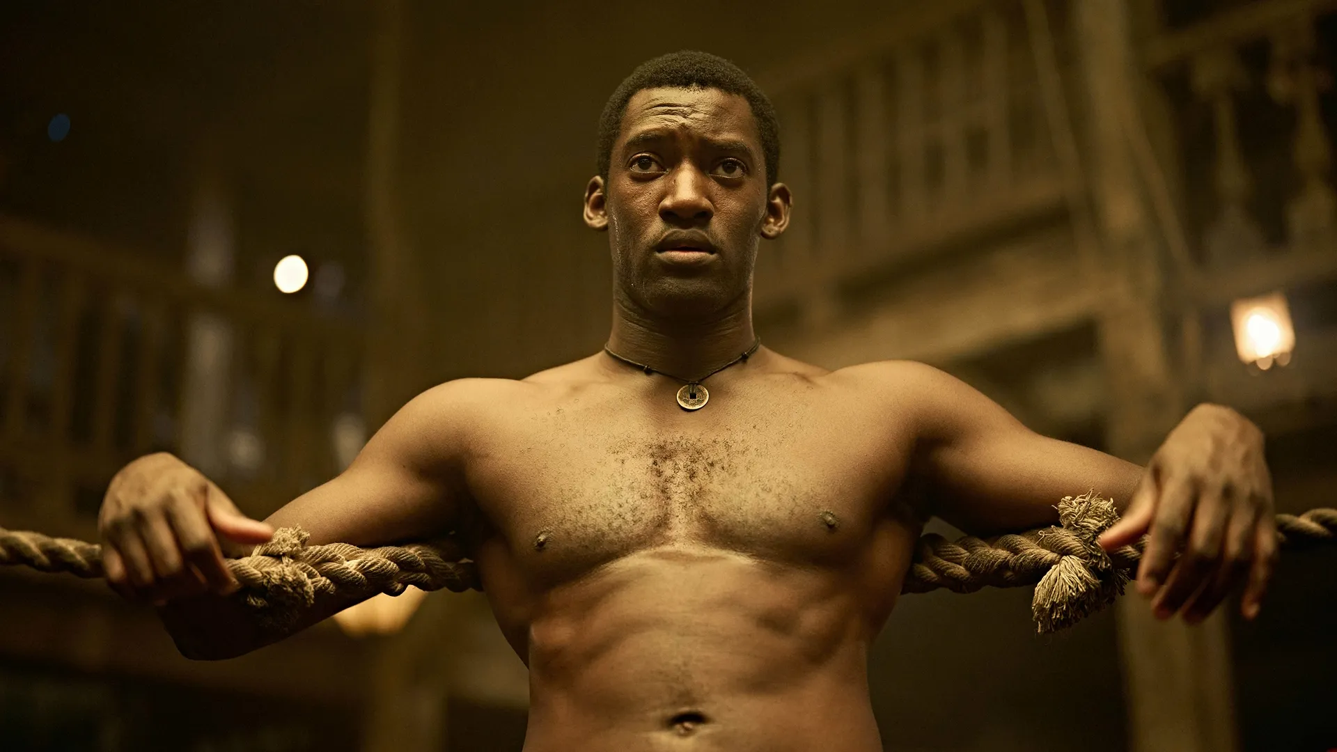 The image features actor Malachi Kirby as Hezekiah Moscow, the lead character in the historical drama series A Thousand Blows, which is set in the world of illegal bare-knuckle boxing in 1880s Victorian London. 